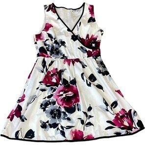 Corey P Sleeveless Floral Dress Sz 14 Surplice V-Neck White Pink Black 273A